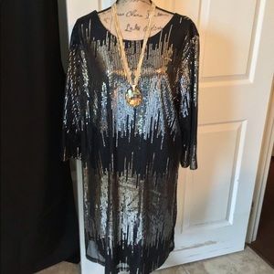 Black and Gold Sequin Cocktail Dress